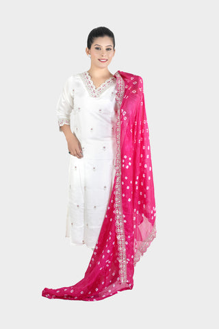 White Colour Printed Kurti Paired With Pant And Dupatta