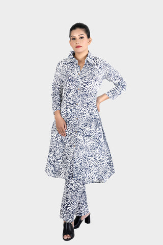 Blue Colour Printed Kurti Paired With Printed Pant