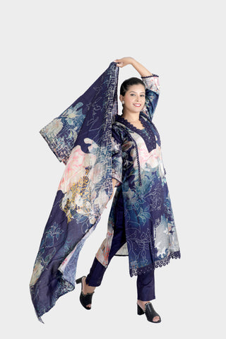 Blue Colour Printed Kurti Paired With Pant And Dupatta