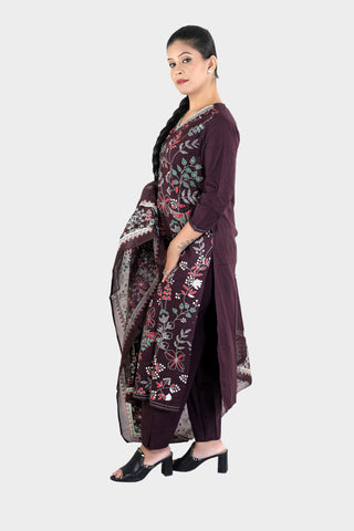 Purple Colour Printed Kurti Paired With Pant And Dupatta