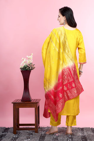 Yellow Colour Kurta Paired With Pant And Dupatta