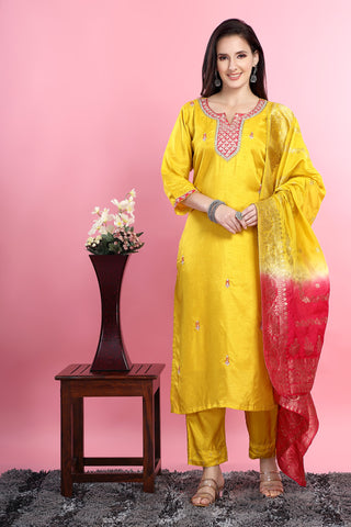 Yellow Colour Kurta Paired With Pant And Dupatta