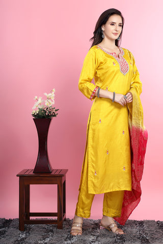 Yellow Colour Kurta Paired With Pant And Dupatta