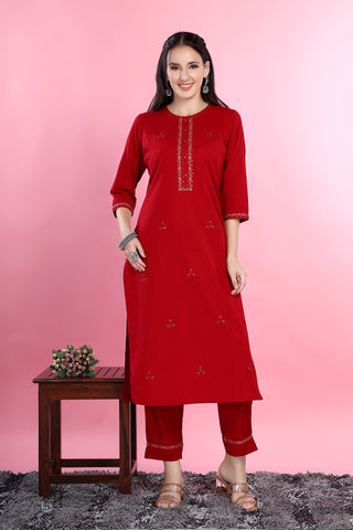 Red Colour Kurta Paired With Pant