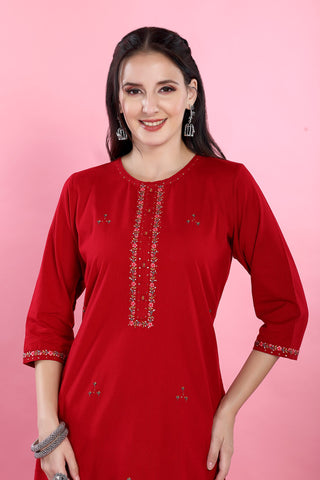 Red Colour Kurta Paired With Pant