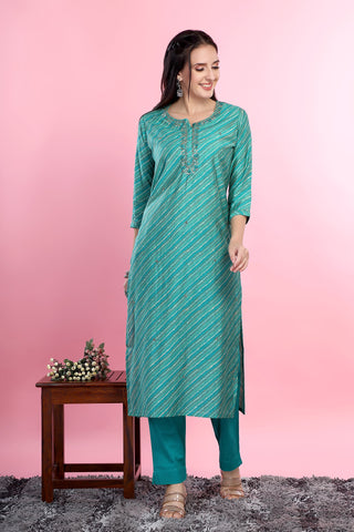 Rama Green Colour Muslin Kurta Paired With Pant