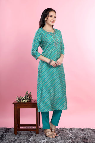 Rama Green Colour Muslin Kurta Paired With Pant