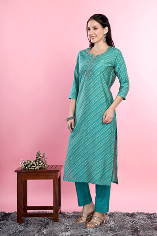 Rama Green Colour Muslin Kurta Paired With Pant