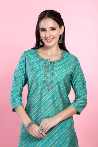 Rama Green Colour Muslin Kurta Paired With Pant