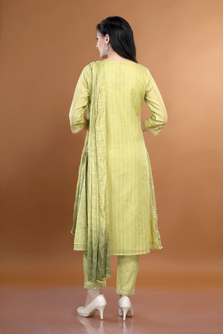 Pista Colour Round Neck Kurta Paired With Pant And Dupatta