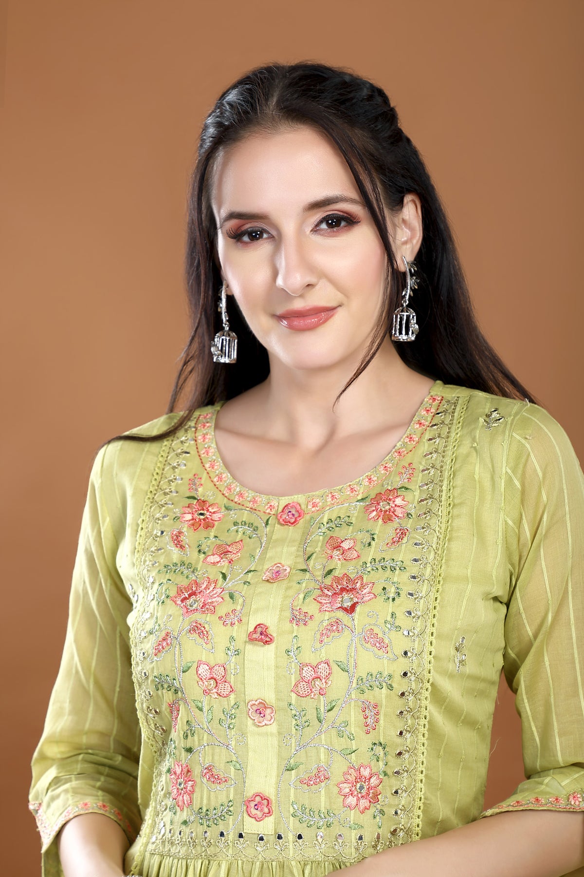 Pista Colour Round Neck Kurta Paired With Pant And Dupatta