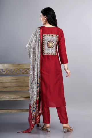 Maroon Colour Kurta Paired With Pant And Dupatta