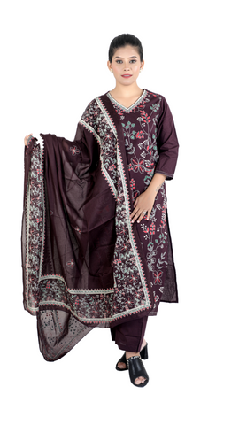 Purple Colour Printed Kurti Paired With Pant And Dupatta